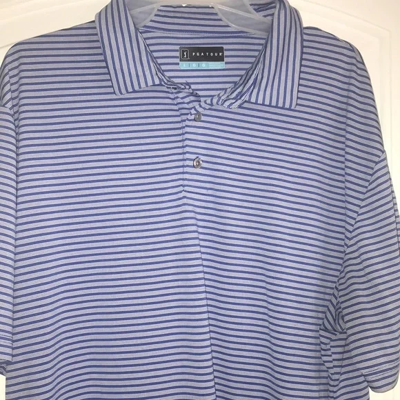 PGA TOUR polo GOlF shirt Blue with white stripes Size LG - Picture 10 of 10